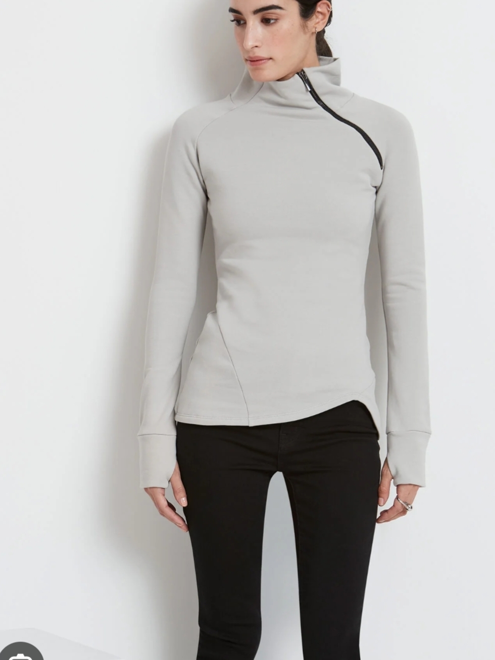 Marcella NYC Sweatshirt Women XXL Gray Asymmetrical Zipper Mockneck Cozy Soft